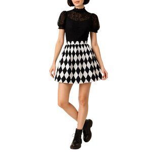 Dina Be Harlequin Diamond Pleated Mini Skirt